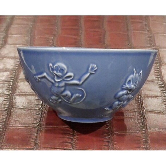 Jars France Blue Animals Raised Cereal Soup Bowl Monkey Pig Mouse Cat Dog Bunny - Picture 2 of 6